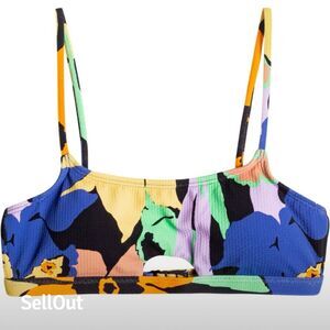 Roxy Women's Multicolor Bralette Bikini Set Size S Anthracite Flower